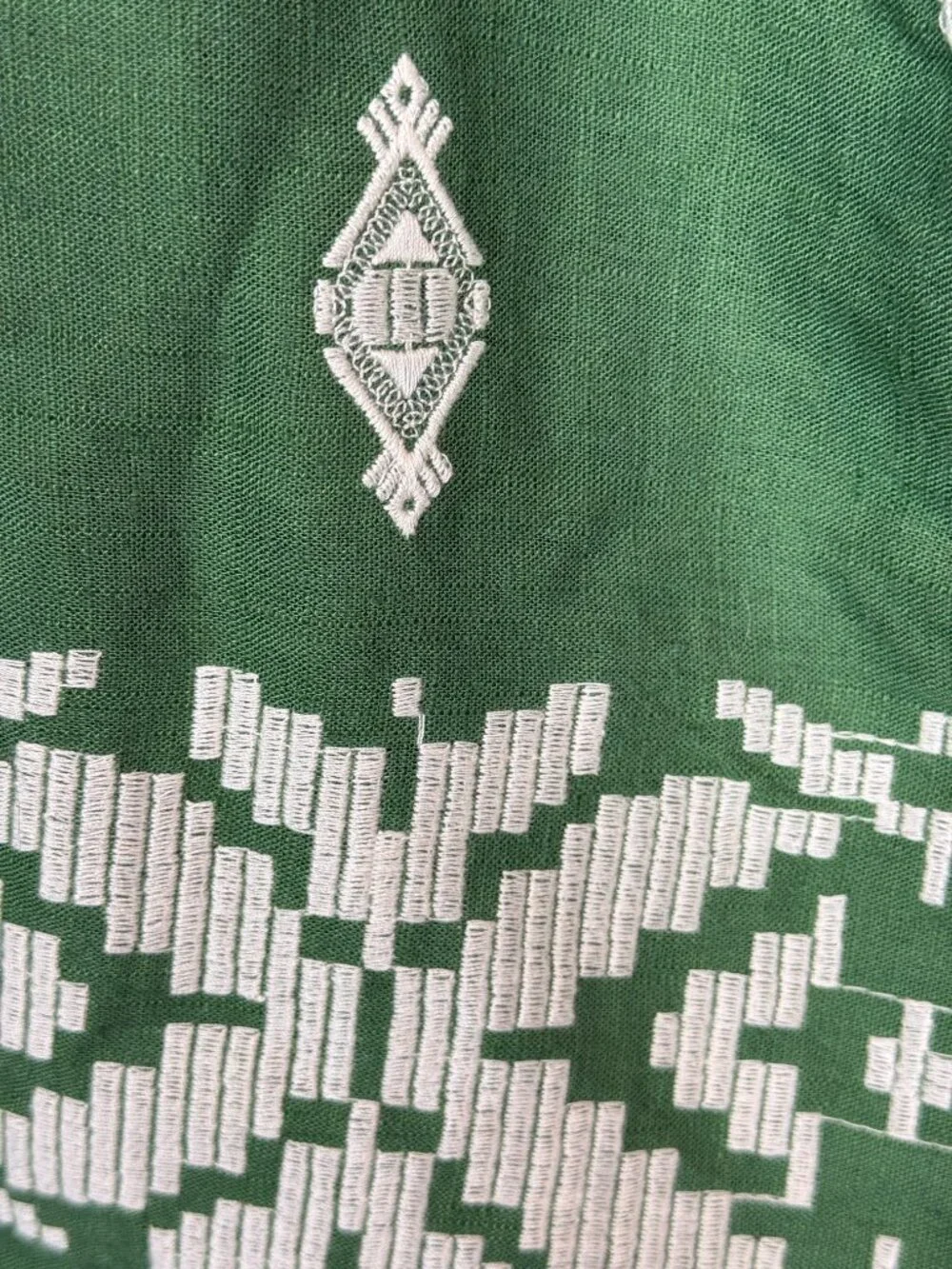 Zara Embroidered Trousers Size Small Green Pants Linen Cropped Wide Leg Coolots